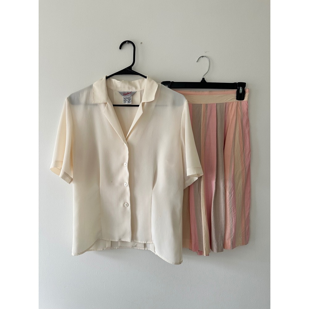 Vintage 90's Wyndham Collection Blouse and Striped Culottes Set Pink Size 4